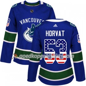 Vancouver Canucks Bo Horvat 53 Adidas 2017-2018 Blauw USA Flag Fashion Authentic Shirt - Dames